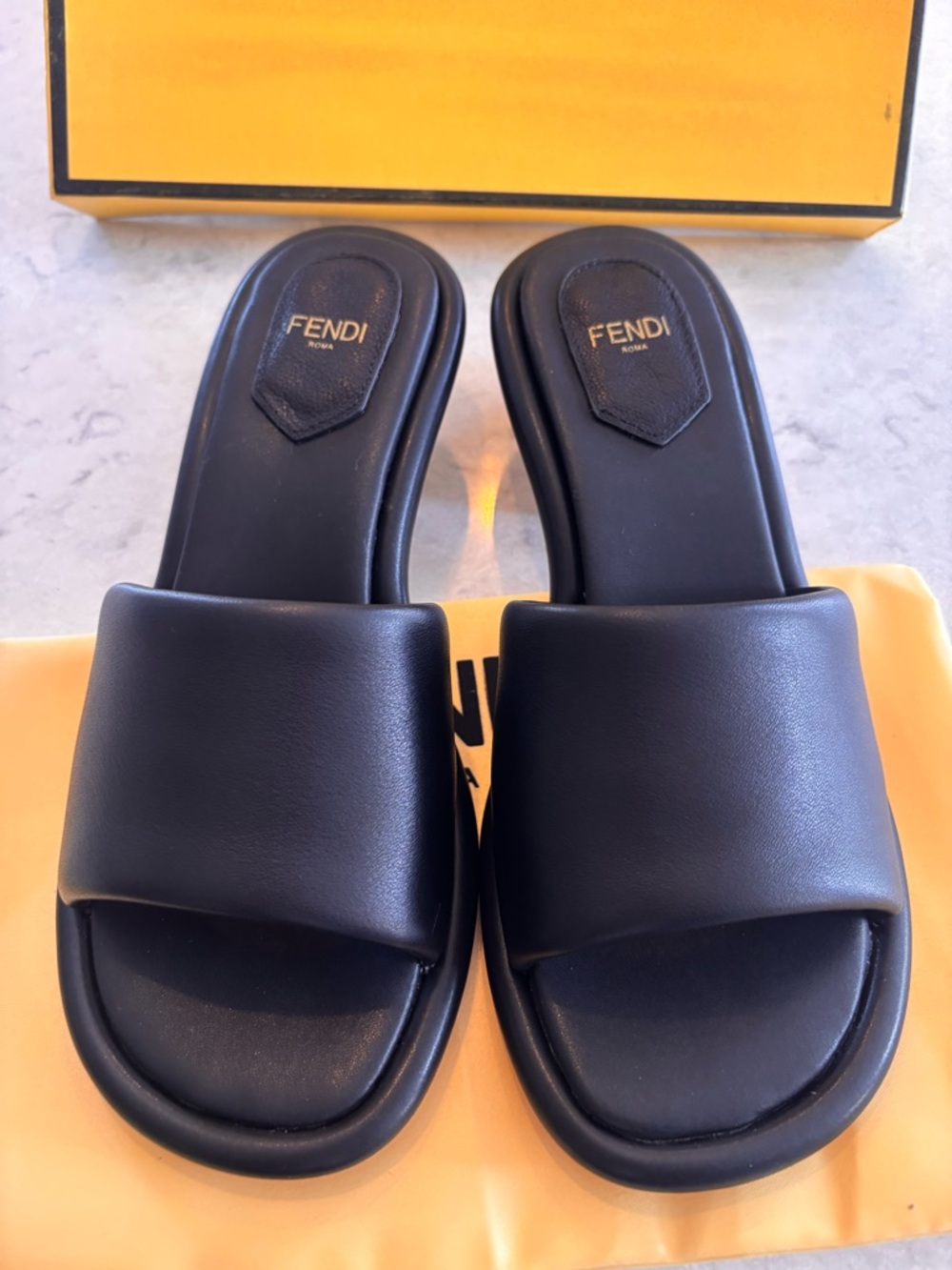 Fendi Black Leather Slide Sandals - Picture 3 of 9